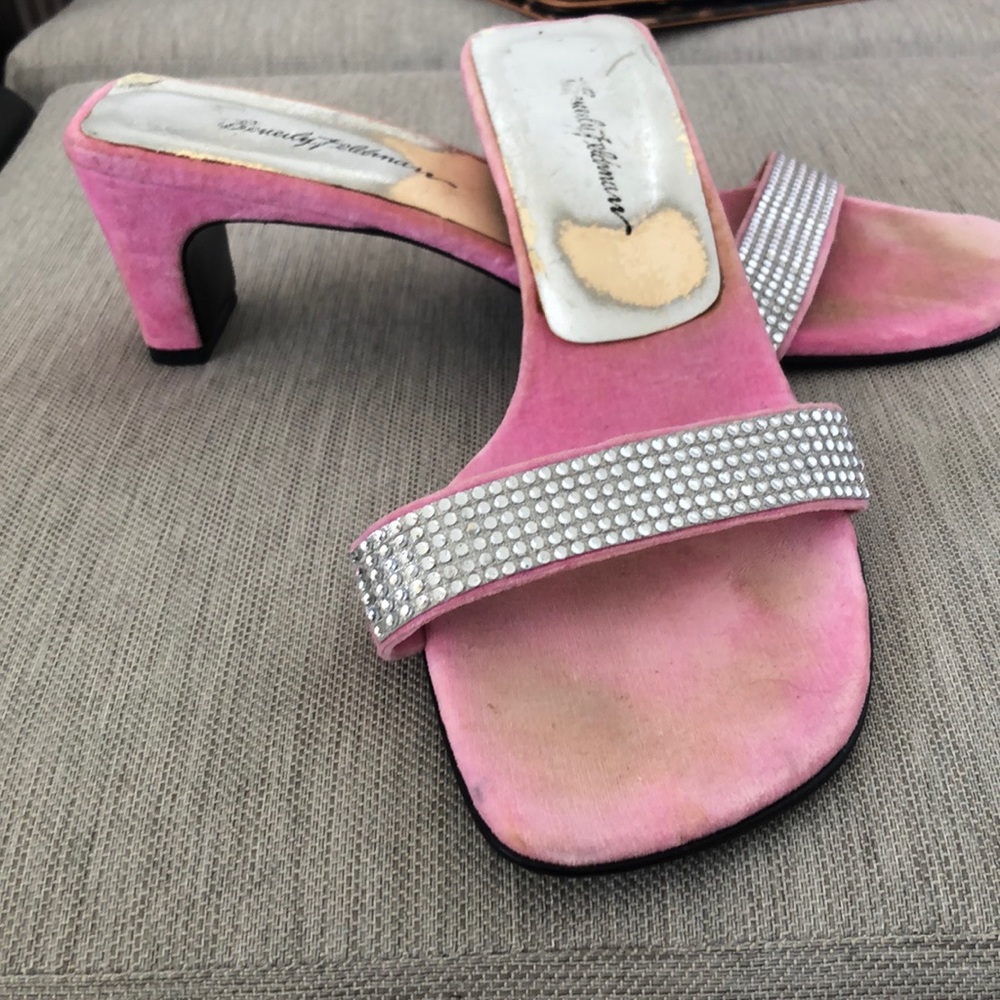BEVERLY FELDMAN PINK RHINESTONE SLIDES